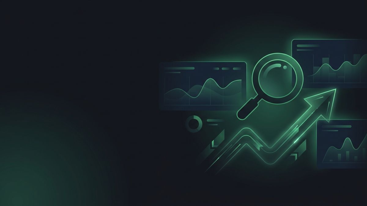 Analytics dashboards, a search glass and an upward trend arrow, illustrating personal injury SEO
