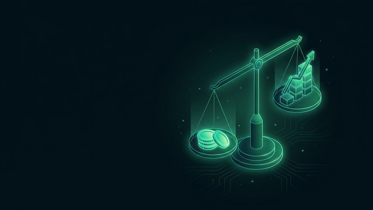 Glowing scales weighing coins against a bar chart, illustrating personal injury marketing economics