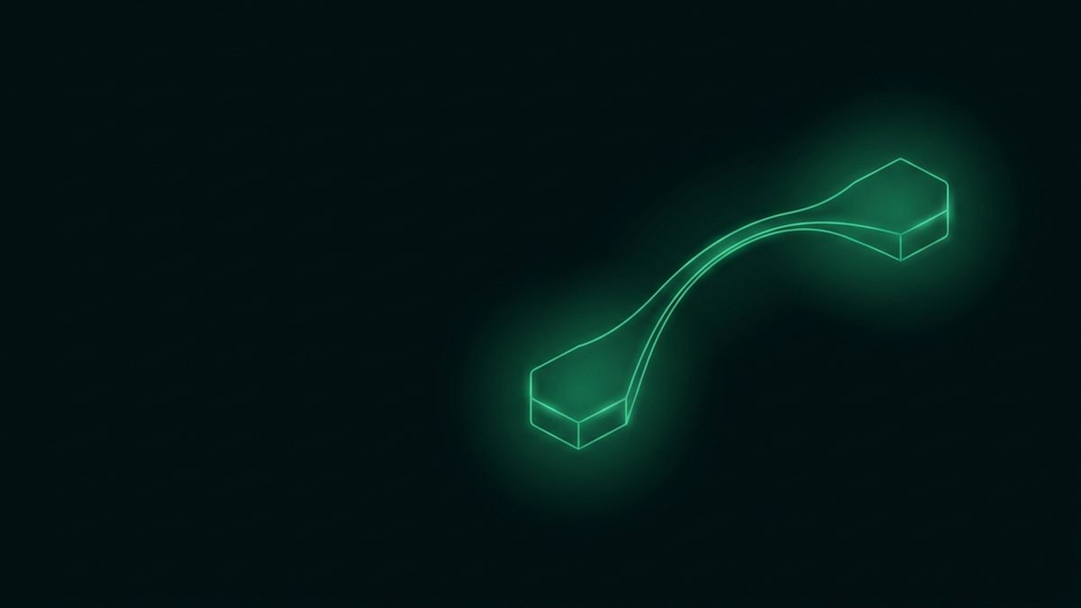 Two glowing nodes joined by a bridge of light, illustrating attorney referrals