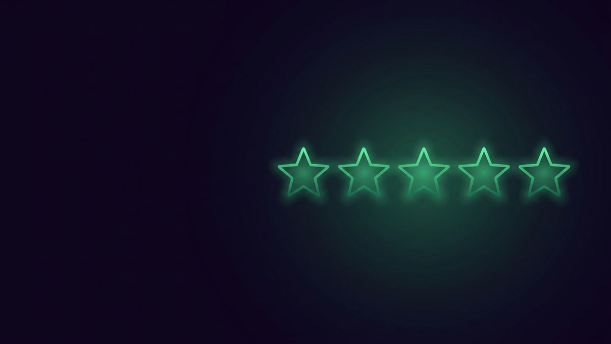 A row of glowing five-star rating shapes, illustrating law firm reviews and reputation