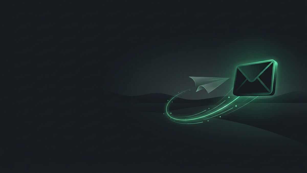 A glowing envelope with a paper-plane trail, illustrating email marketing