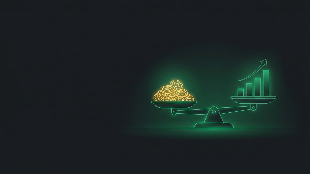 Glowing scales weighing coins against a bar chart, illustrating personal injury marketing economics