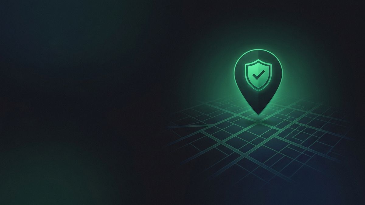 A glowing map pin with a verified badge, illustrating local SEO and Google Business Profile