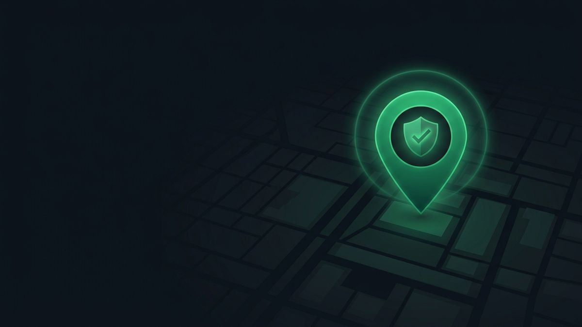 A glowing map pin with a verified badge, illustrating local SEO and Google Business Profile