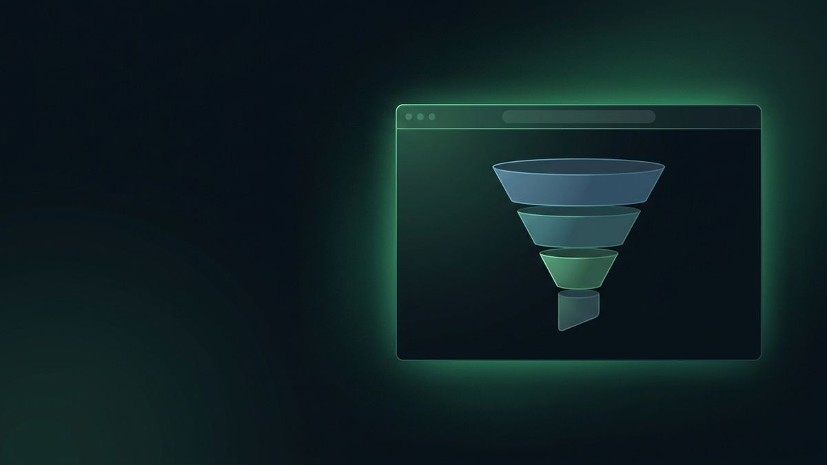 A glowing browser window with a conversion funnel, illustrating law firm website conversion
