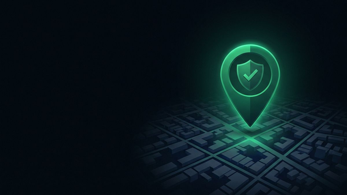 A glowing map pin with a verified badge, illustrating local SEO and Google Business Profile