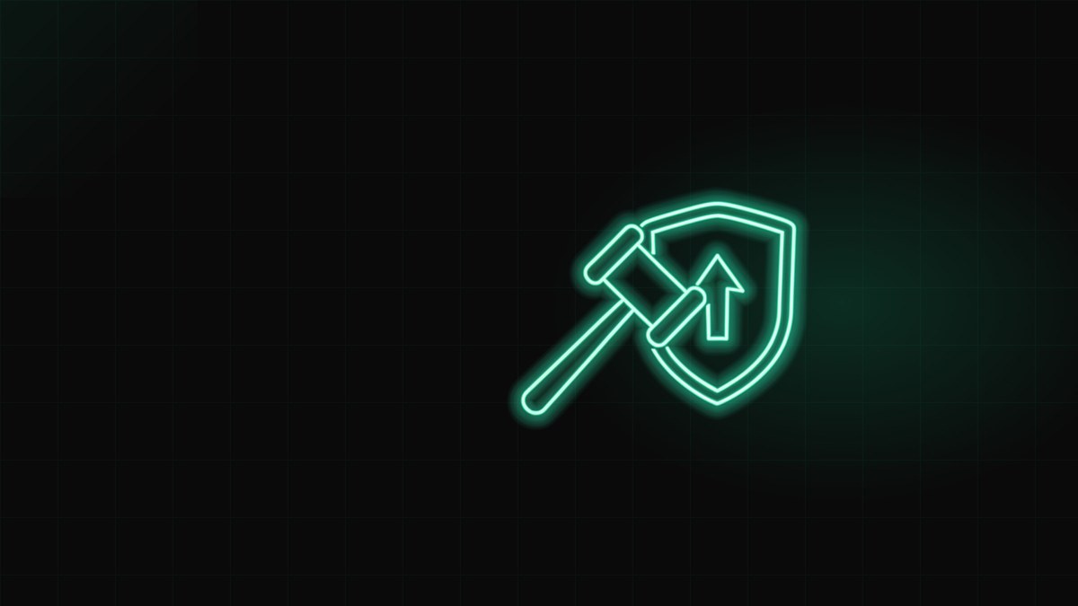 A glowing judge gavel crossed with a protective shield, illustrating felony defense marketing