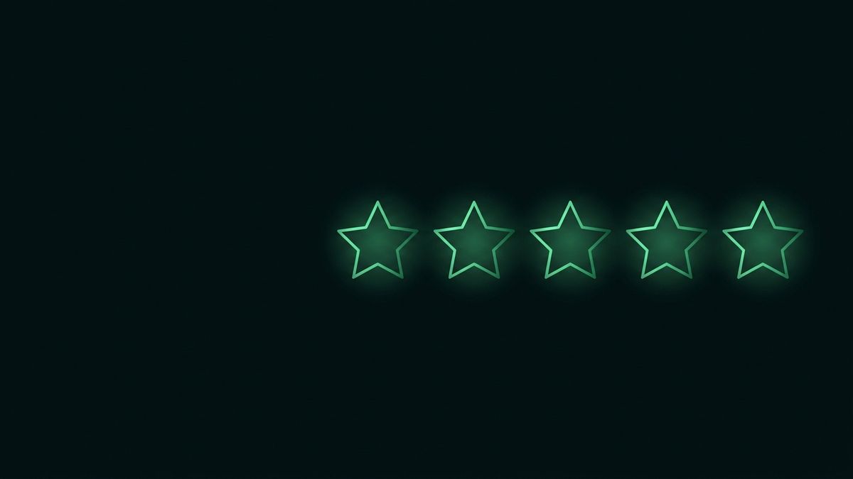 A row of glowing five-star rating shapes, illustrating law firm reviews and reputation