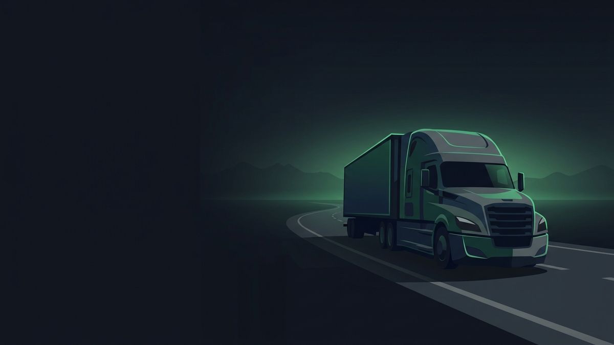 A semi truck on a dark highway, illustrating truck accident case marketing