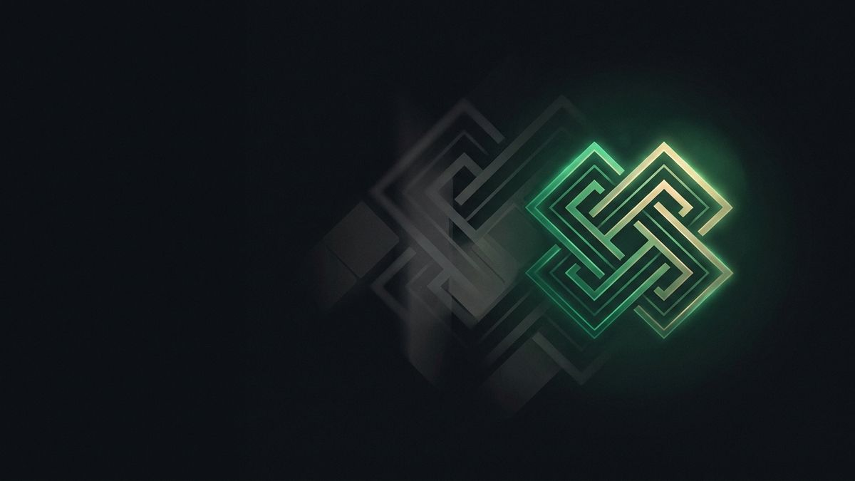 A distinctive glowing emblem among faded shapes, illustrating law firm branding