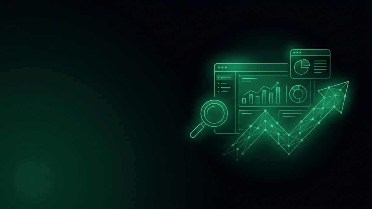 Analytics dashboards, a search glass and an upward trend arrow, illustrating personal injury SEO