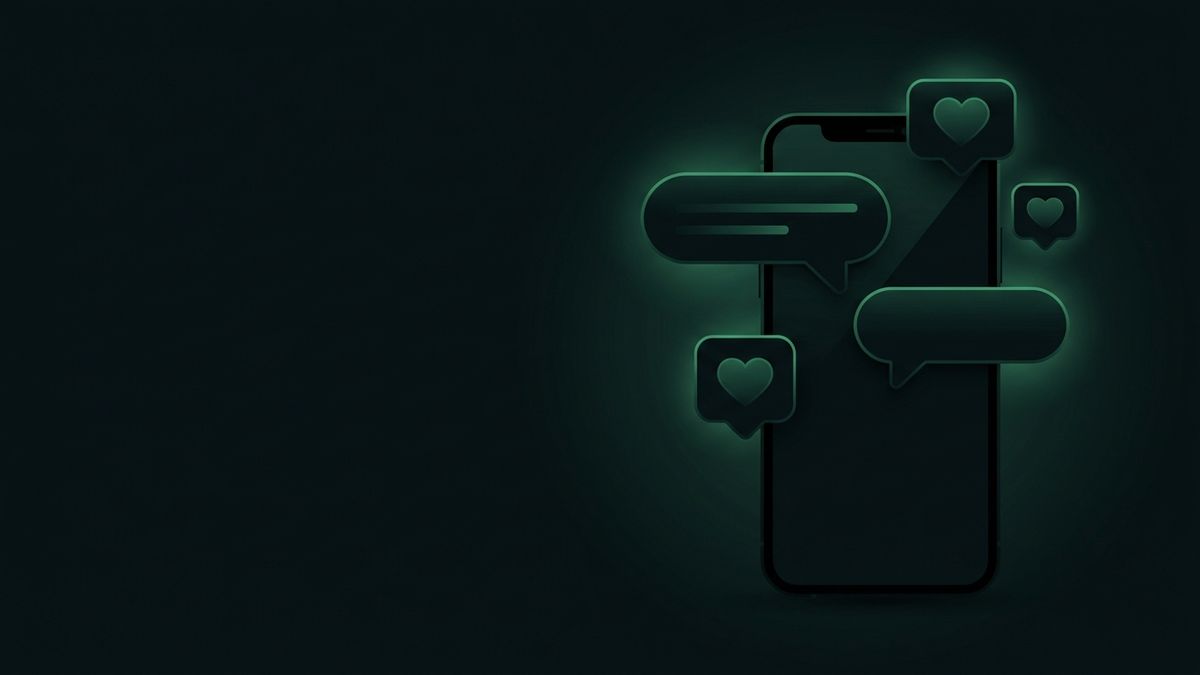Glowing chat bubbles over a dark phone, illustrating law firm social media
