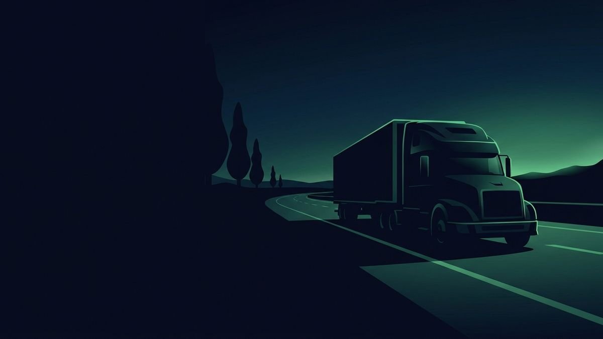 A semi truck on a dark highway, illustrating truck accident case marketing