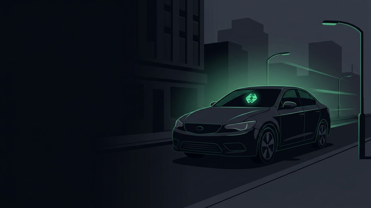 A rideshare car on a city street at night, illustrating rideshare accident marketing