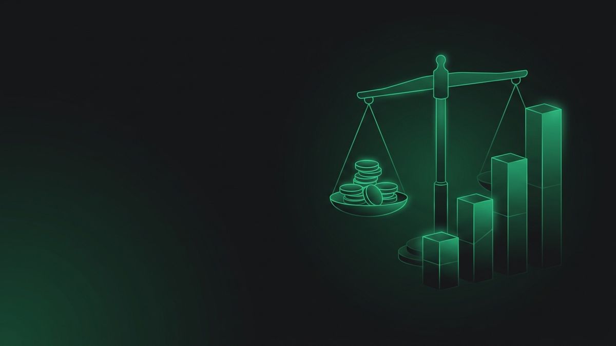 Glowing scales weighing coins against a bar chart, illustrating personal injury marketing economics